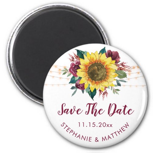 Rustic Sunflower Lights Save The Date Magnet