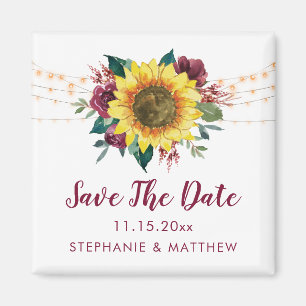 Rustic Sunflower Lights Save The Date Magnet