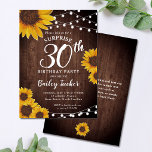 Rustic Sunflower & Lights Surprise 30th Birthday Invitation<br><div class="desc">This design features pretty painted, watercolor sunflowers on a rustic wood background accented with string lights. Click the customize button for more flexibility in modifying the text or moving the graphics! Variations of this design as well as coordinating products are available in our shop, zazzle.com/store/doodlelulu. Contact us if you need...</div>