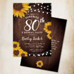 Rustic Sunflower & Lights Surprise 80th Birthday Invitation<br><div class="desc">This design features pretty painted, watercolor sunflowers on a rustic wood background accented with string lights. Click the customize button for more flexibility in modifying the text or moving the graphics! Variations of this design as well as coordinating products are available in our shop, zazzle.com/store/doodlelulu. Contact us if you need...</div>
