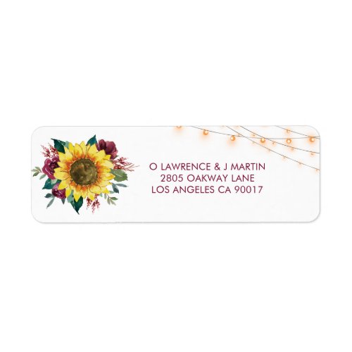 Rustic Sunflower Lights Wedding Address Label