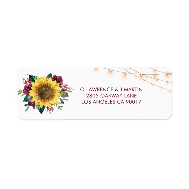 Rustic Sunflower Lights Wedding Address Label (Front)