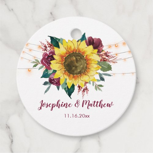 Rustic Sunflower Lights Wedding Favor Tags