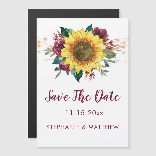 Rustic Sunflower Lights Wedding Save The Date Magnetic Invitation (Front/Back)