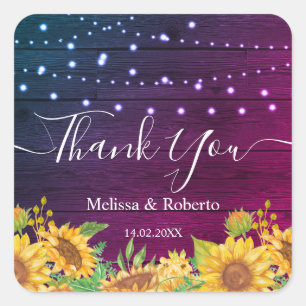 rustic sunflower lights wedding square sticker