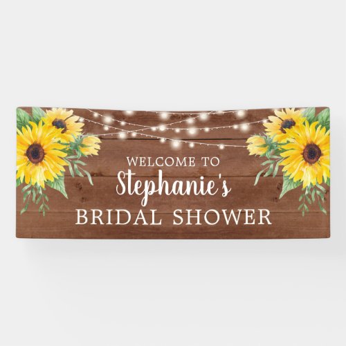 Rustic Sunflower Lights Wood Bridal Shower Banner