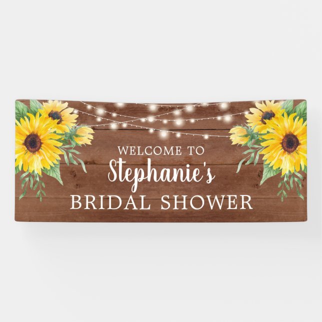Rustic Sunflower Lights Wood Bridal Shower Banner (Horizontal)
