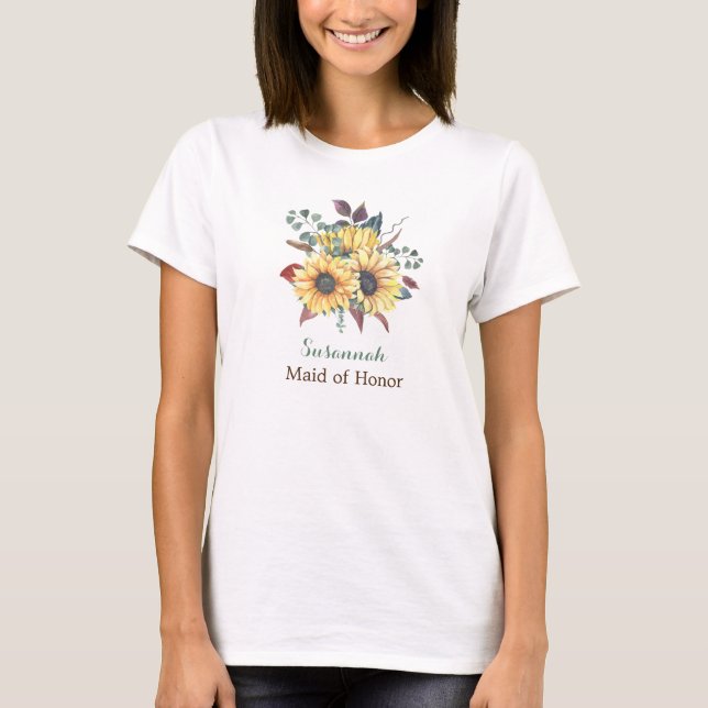 Rustic Sunflower Maid of Honor or Bridesmaid  T-Shirt (Front)
