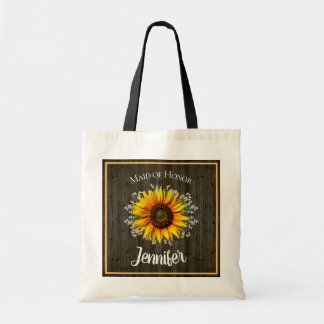 Rustic Sunflower Maid of Honor Tote Bag