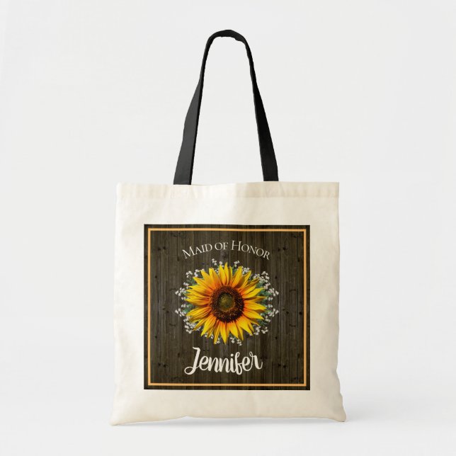 Rustic Sunflower Maid of Honor Tote Bag (Front)