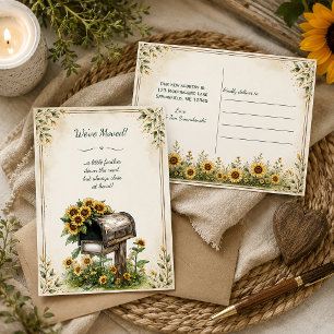 Rustic Sunflower Mailbox "We've Moved"   Holiday Postcard
