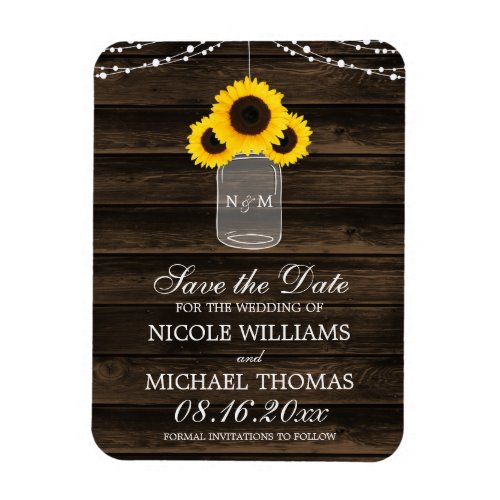 Rustic Sunflower Mason Jar Barn Wood Save the Date Magnet