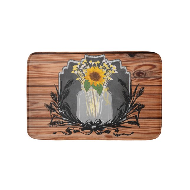 Rustic Sunflower Mason Jar Bathroom Mat (Front)