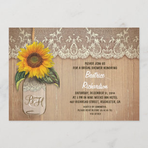 rustic sunflower mason jar bridal shower invitation