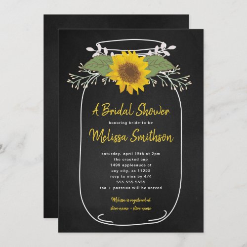 Rustic Sunflower Mason Jar Bridal Shower invite