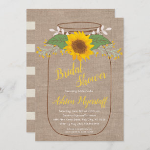 Rustic Sunflower Mason jar bridal shower invites