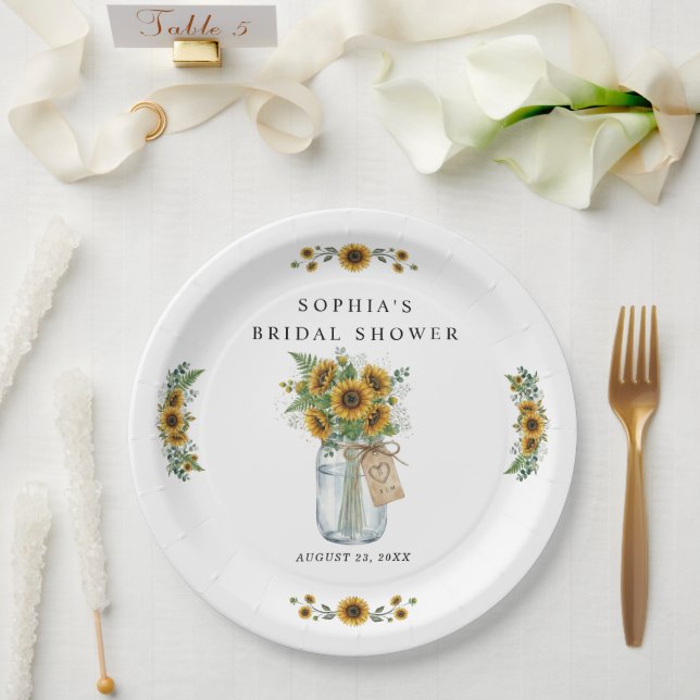 Rustic Sunflower Mason Jar Bridal Shower Paper  Plates (Wedding)