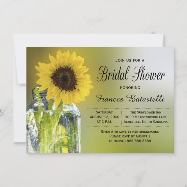 Rustic Sunflower Mason Jar Bridal Shower Wedding Invitation (Front)