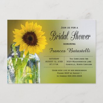 Rustic Sunflower Mason Jar Bridal Shower Wedding Invitation by bridalwedding at Zazzle