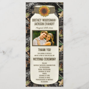 Rustic Sunflower Mason Jar Camo Wedding Programs