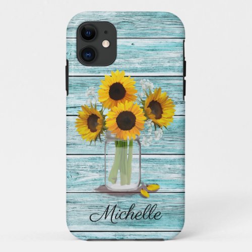 Rustic Sunflower Mason Jar iPhone 11 Case