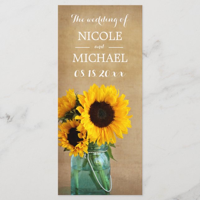 Rustic Sunflower Mason Jar Country Wedding Program (Front)