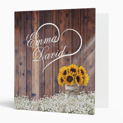 Rustic Sunflower Mason Jar Floral Wedding Album 3 Ring Binder
