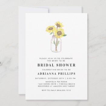 Rustic Sunflower Mason Jar Gingham Bridal Shower  Invitation by shabbychicgraphics at Zazzle