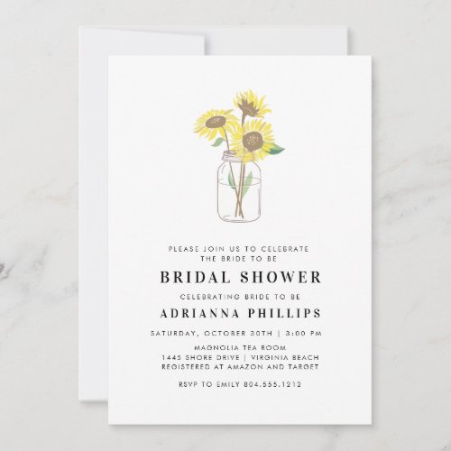 Rustic Sunflower Mason Jar Gingham Bridal Shower  Invitation