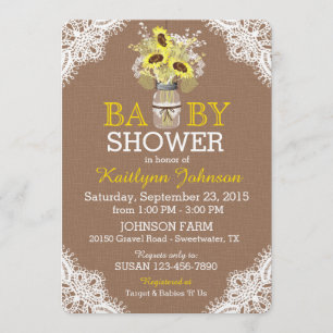 Rustic Sunflower Mason Jar Lace Baby Shower Invite