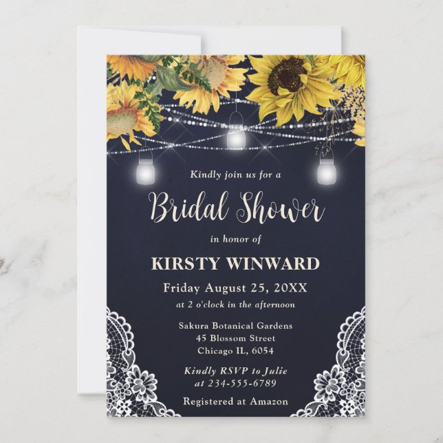 Rustic Sunflower & Mason Jar Lights Bridal Shower Invitation (Front)