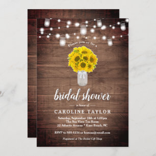 Rustic Sunflower Mason Jar Lights Bridal Shower Invitation