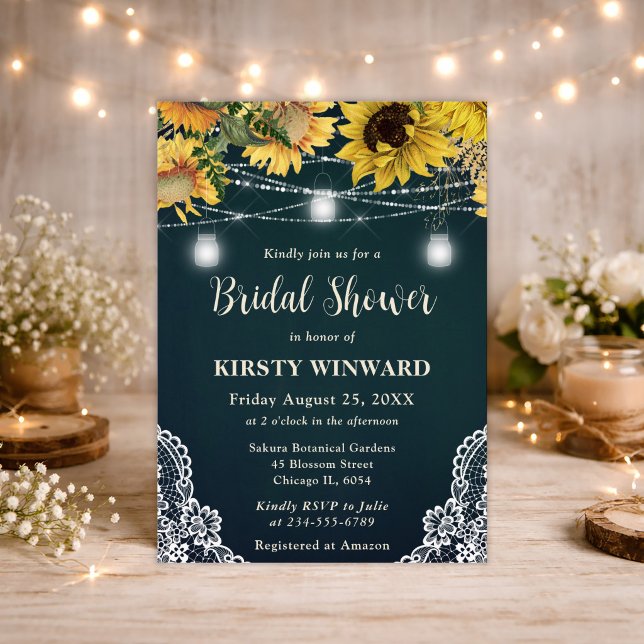 Rustic Sunflower & Mason Jar Lights Bridal Shower Invitation (Creator Uploaded)