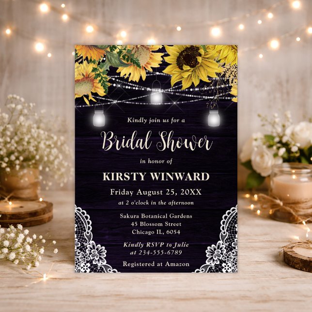 Rustic Sunflower & Mason Jar Lights Bridal Shower Invitation (Creator Uploaded)