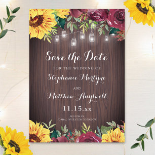 Rustic Sunflower Mason Jar Lights Floral Wedding Save The Date