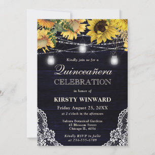 Rustic Sunflower & Mason Jar Lights Quinceanera Invitation