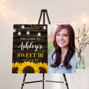 Rustic Sunflower Mason Jar Lights Sweet 16 Photo Foam Board