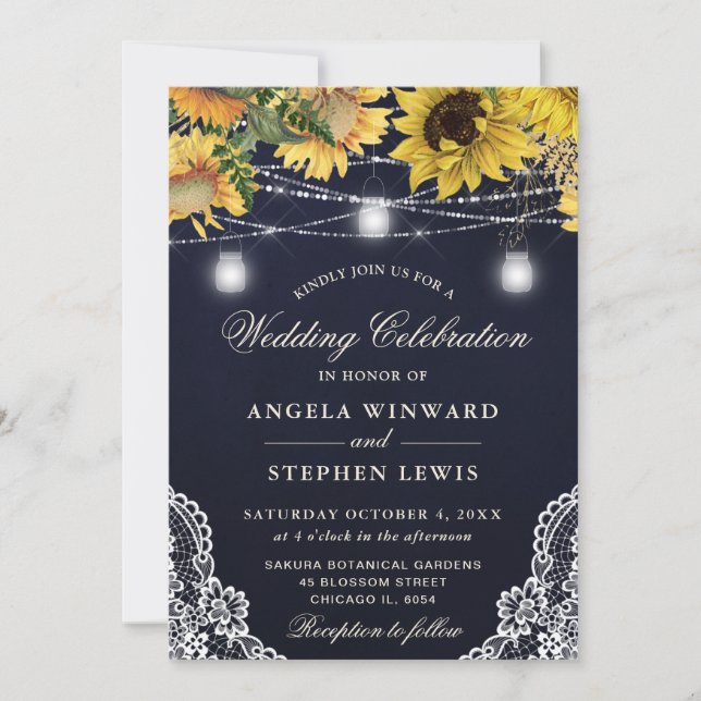 Rustic Sunflower & Mason Jar Lights Wedding Invitation (Front)