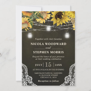 Rustic Sunflower & Mason Jar Lights Wedding Invitation