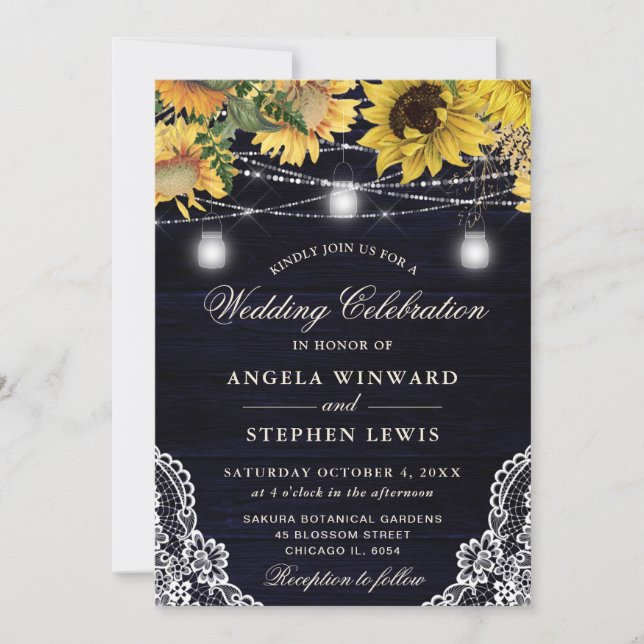 Rustic Sunflower & Mason Jar Lights Wedding Invitation (Front)