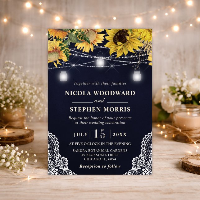 Rustic Sunflower & Mason Jar Lights Wedding Invitation (Creator Uploaded)