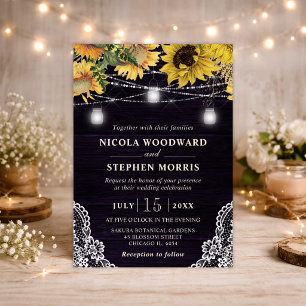 Rustic Sunflower & Mason Jar Lights Wedding Invitation