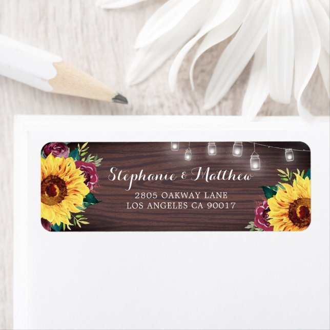 Rustic Sunflower Mason Jar Lights Wedding Label (Insitu)