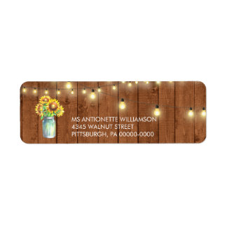 Rustic Sunflower Mason Jar Lights Wood Address Label