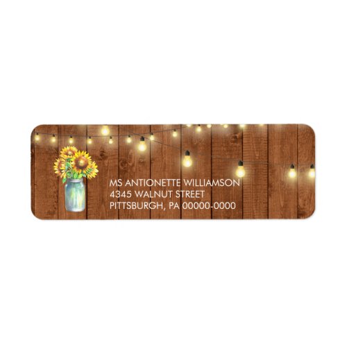 Rustic Sunflower Mason Jar Lights Wood Address Label