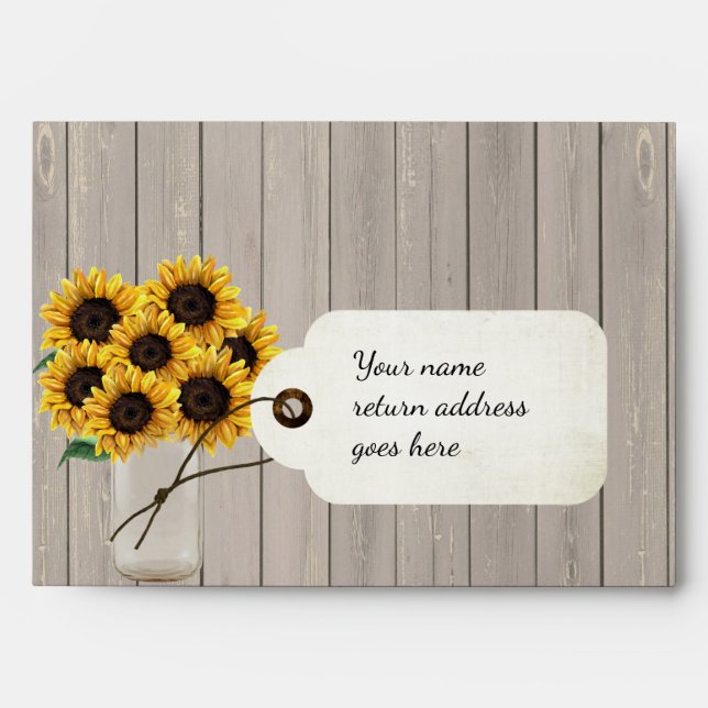 Rustic Sunflower Mason Jar RSVP Return Envelope (Front)