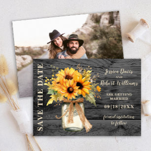 Rustic Sunflower Mason Jar Save the Date
