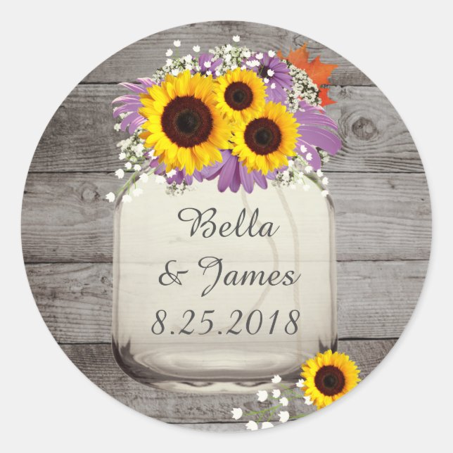 Rustic Sunflower Mason Jar Stickers (Front)