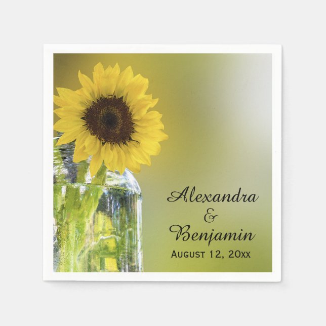 Rustic Sunflower Mason Jar Wedding Bridal Shower Napkins (Front)