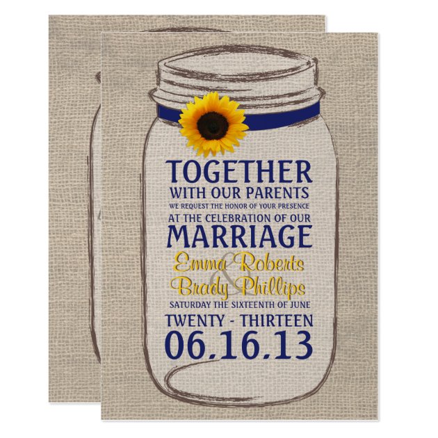 Rustic Sunflower & Mason Jar Wedding Invitation